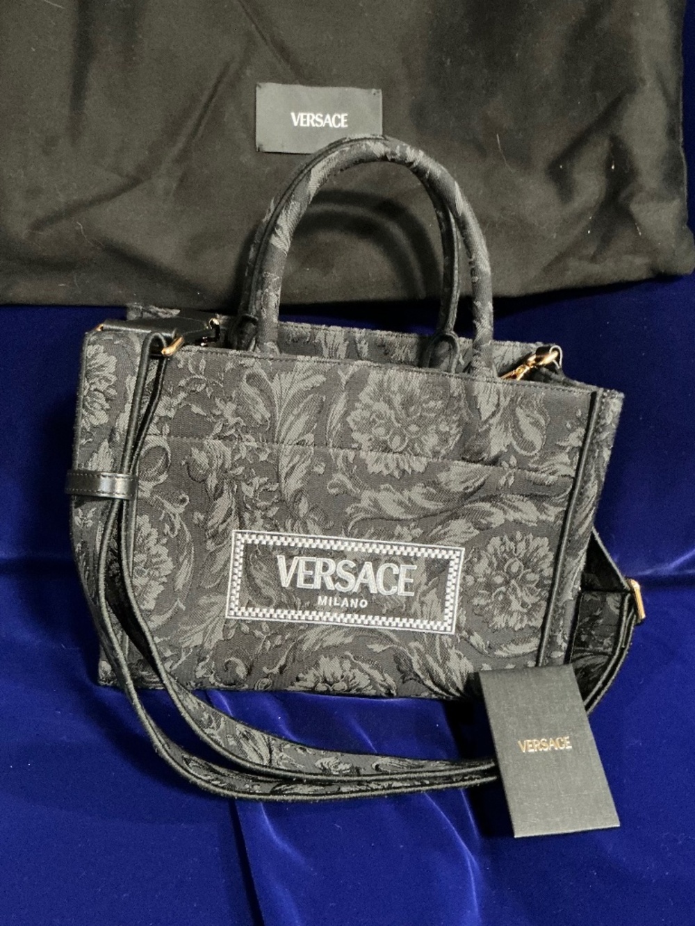 NEW Versace Small Tote Embroidery Jacquard Barocco Black original $1595